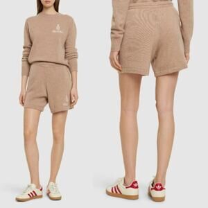 NWT Sporty & Rich Vendome Cashmere Embroidered Logo Shorts Beige Womens Small